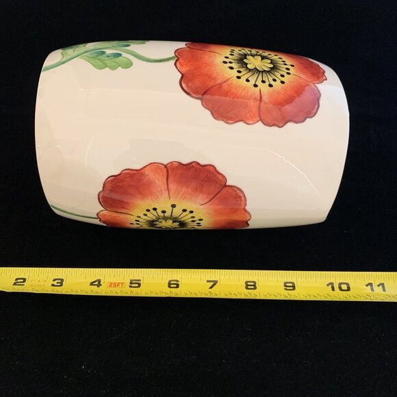 Poppies by Clay Art Hand Painted Oval Vase 7" 2001 Utensil Holder Pottery Vtg - Picture 12 of 12